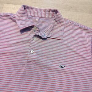 Vineyard Vines Men's XL On The Go Sankaty Polo Shirt Pink Blue Stripe Whale Golf